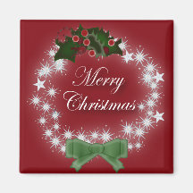 Elegant Red Christmas Wreath Fridge Magnet