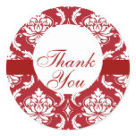Elegant Red Damask Pattern Thank You Stickers