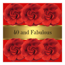 Elegant Red Flowers Gold Fabulous 40th Invitation