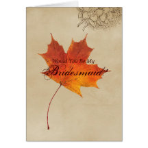 Elegant Red Maple Leaves Fall Wedding bridesmaid Cards
