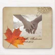 Elegant Red Maple Leaves Fall Wedding Mousemat