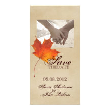 Elegant Red Maple Leaves Fall Wedding savethedate Photo Card