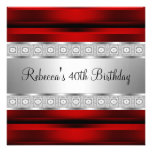 Elegant Red Silver Jewel 40th Birthday Personalized Invitations