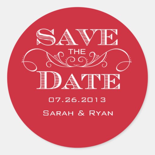 Elegant Red Swirl Save the Date Sticker Zazzle