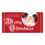 Elegant Red White Merry Christmas Photo Cards
