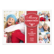 Elegant  Red & White Snow 4 Photo Greeting Card Personalised Announcements