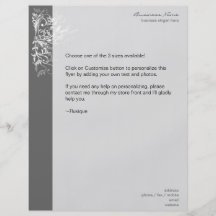 Elegant Retro White Flower Swirls Dark Grey Personalised Flyer