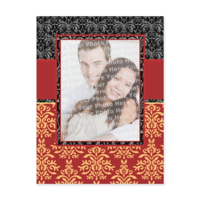 Elegant Rich Red Damask Customisable Postcard by AntiqueImages