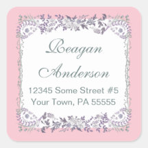 Elegant Romantic Floral Address Label in Pink Square Sticker