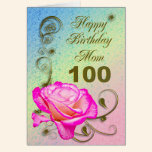 Elegant rose 100th birthday card for Mum cards