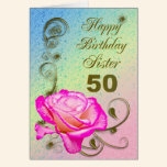 Elegant rose 50th birthday card for Sister cards