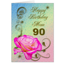 Elegant rose 90th birthday card for Mum