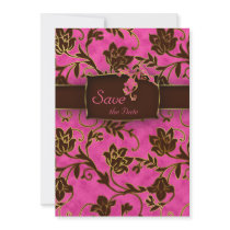 Elegant Save the Date Card Gold Pink Brown Floral Custom Invitations