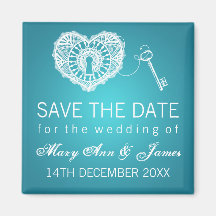 Elegant Save The Date Key To My Heart Turquoise Fridge Magnets