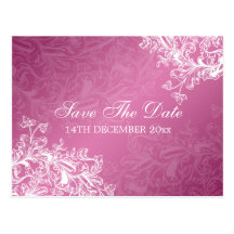 Elegant Save The Date Vintage Swirls Pink Postcards