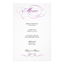 Elegant Script  Wedding Menu - Purple Custom Stationery