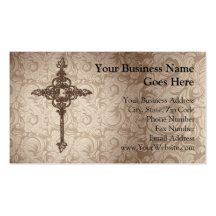 Elegant Scroll Christian Cross w/Swirl Background Business Card