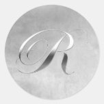 Elegant Silver Monogram R Custom Wedding Stickers