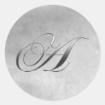 Elegant Silver Monogram Round Stickers