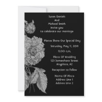 Elegant Silver Peony Black Floral Wedding Invite