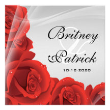 Elegant Silver & Red Rose Wedding Invitations