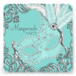 Elegant Silver Teal Blue Masquerade Party Personalised Invite