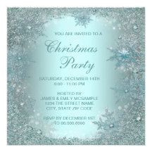 Elegant Silver Teal Blue Snowflake Christmas Party Personalized Invites