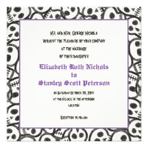 Elegant skulls Halloween purple wedding invitation