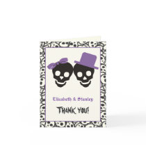 Elegant skulls Halloween purple wedding Thank You Card