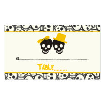 Elegant skulls Halloween yellow wedding place card Business Card Template