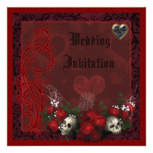 Elegant Skulls, Roses & Hearts Linen Wedding Personalised Invite