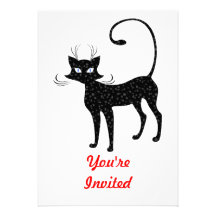 Elegant Spotted Black Cat Personalised Invitations