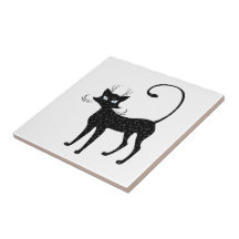 Elegant Spotted Black Cat Ceramic Tile