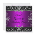Elegant Sweet 16 Birthday Magenta Black Silver invitations