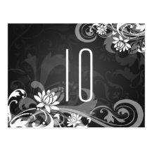 Elegant Table Number Floral Swirls Black Post Card