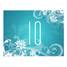 Elegant Table Number Floral Swirls Blue Post Cards