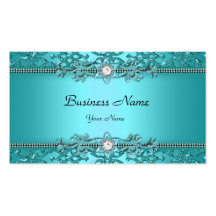Elegant Teal Blue Damask Embossed Look Business Card Template