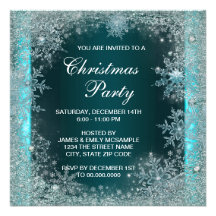 Elegant Teal Blue Snowflake Christmas Party Invitations