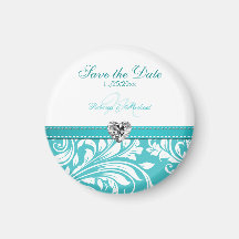 Elegant Teal Save the Date Monogram Magnets