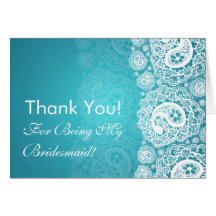 Elegant Thank You Bridesmaid Paisley Lace Blue Greeting Card