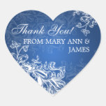 Elegant  Thank you Vintage Swirls Blue Heart Stickers