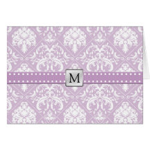 Elegant Thistle Purple & White Damask Thank You Greeting Cards
