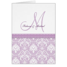 Elegant Thistle Purple & White Damask Thank You Card