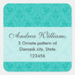 Elegant turquoise aqua blue ornate damask address stickers
