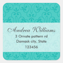 Elegant turquoise aqua blue ornate damask address stickers