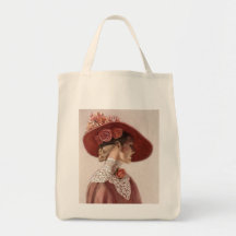 Elegant Victorian Lady Fine Art Vintage Rose Hat Tote Bag