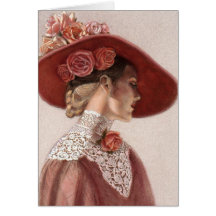 Elegant Victorian Lady Fine Art Vintage Rose Hat Cards