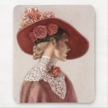 Elegant Victorian Lady Fine Art Vintage Rose Hat Mouse Mats