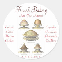 Elegant Vintage French Bakery - Pastry, Cake Shop Round Sticker