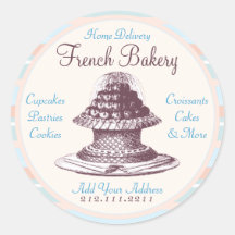 Elegant Vintage French Pastries: Bakery, Cake Shop Round Stickers